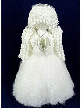 Handcrafted Christmas Angel Tree Topper Knit & Mesh White Silver Accents Approx